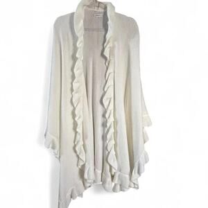 Croft & Barrow Cream Ruffle Sweater Knit Lightweight Cape Shawl Wrap Coquette OS